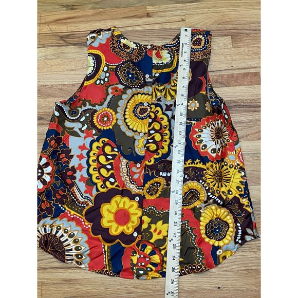 J. Crew Darwin Ratti Women's 12 Yellow Blouse Silk Tank Top Twill Ruffle Floral - Picture 6 of 8